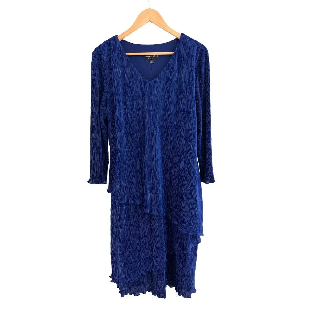 Connected‎ Apparel Dark Blue Bodre Tiered Dress Size 14 Wedding Evening Party